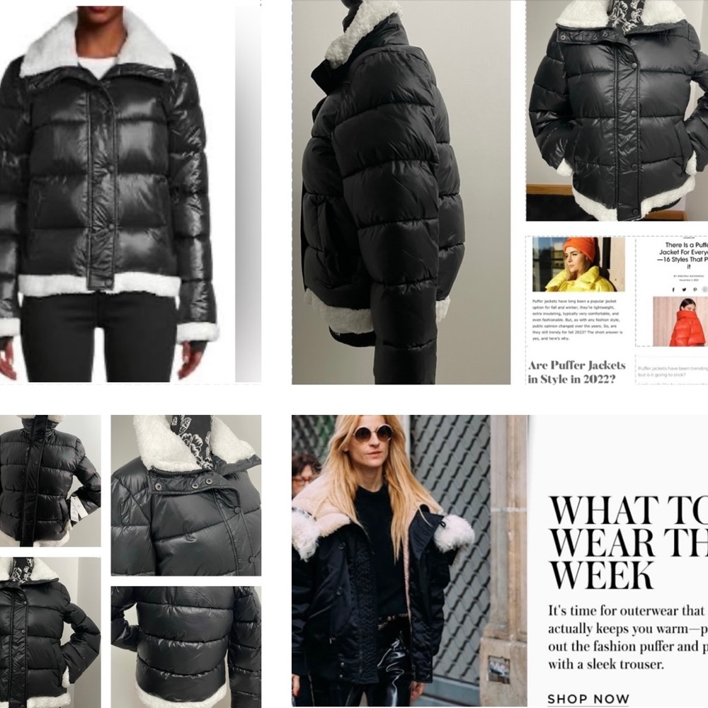 7 FOR ALL MANKIND PUFFER JACKET , BLACK AND WHITE FAUX FUR TRIM EXTRA WARM